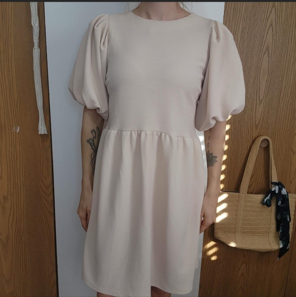 Womens Puff Sleeve Mini Dress With Satin Tie Size Large
